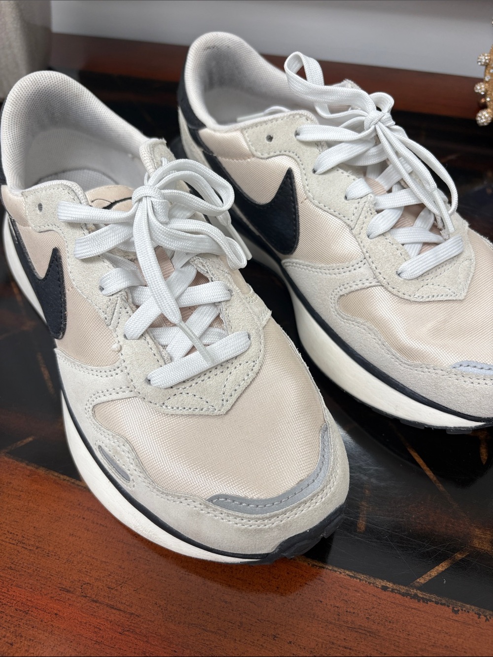 Nike Women’s Cream and Black Retro-Style Sneakers